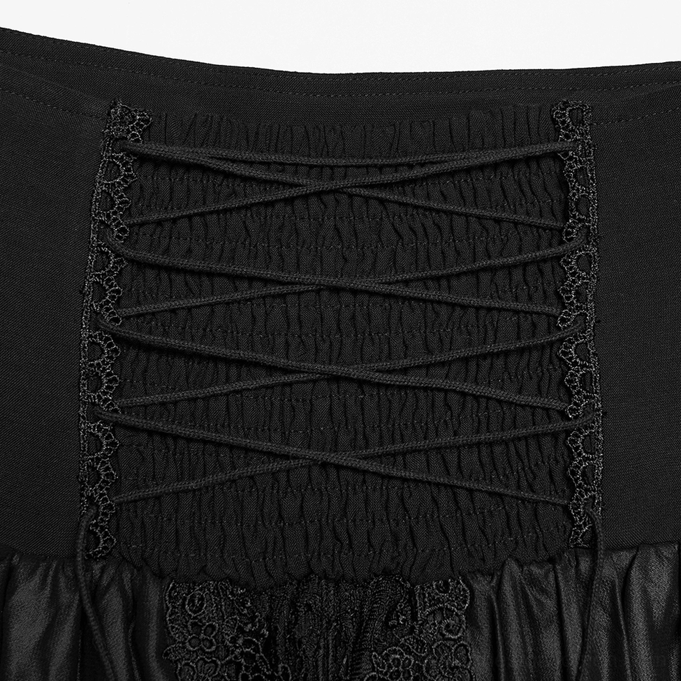 Black gothic layered maxi skirt high waist construction and fabric composition detail