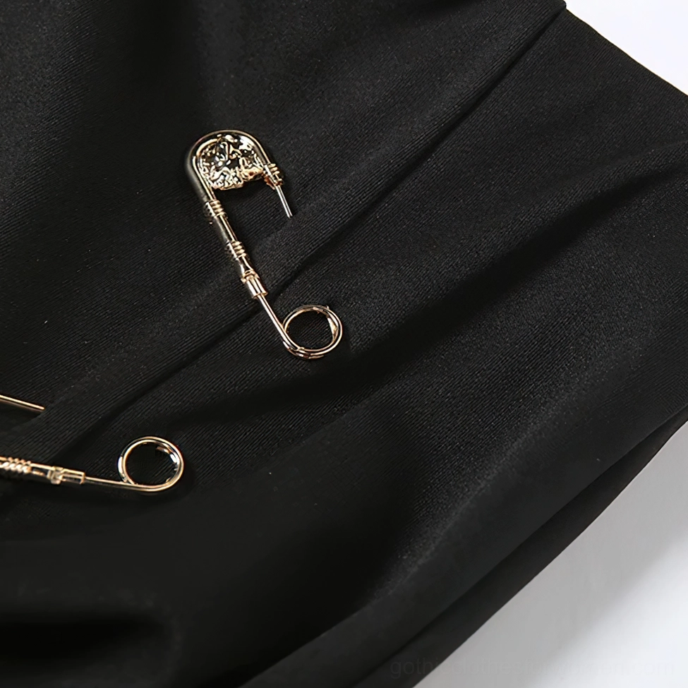 Black high-waist gothic midi skirt with safety pin details additional product view