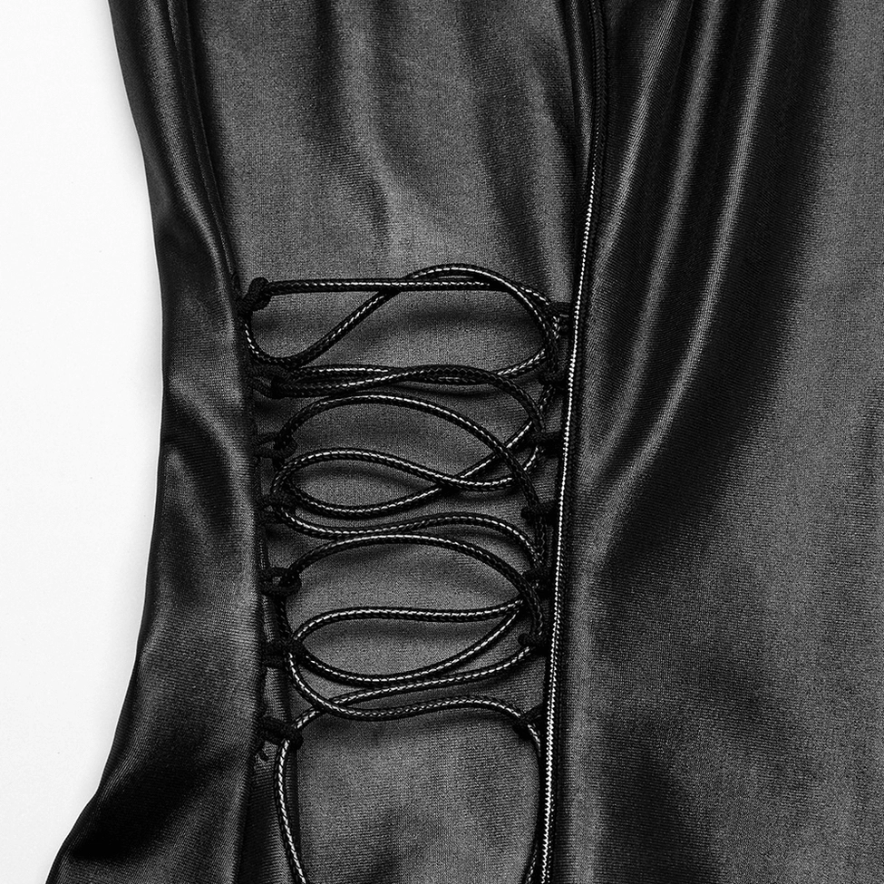 Side lace-up corset trim close-up of black gothic military zip shirt with tassel details