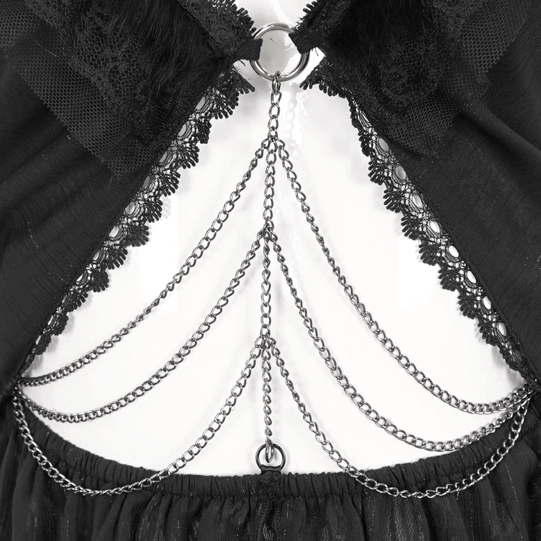 Black lace gothic nightdress fabric texture and construction details, flat lay close-up
