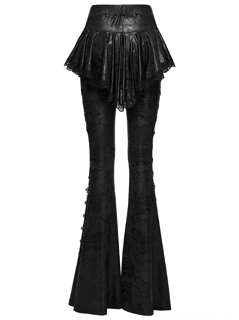 Black gothic pants lace peplum high waist three quarter view flat lay