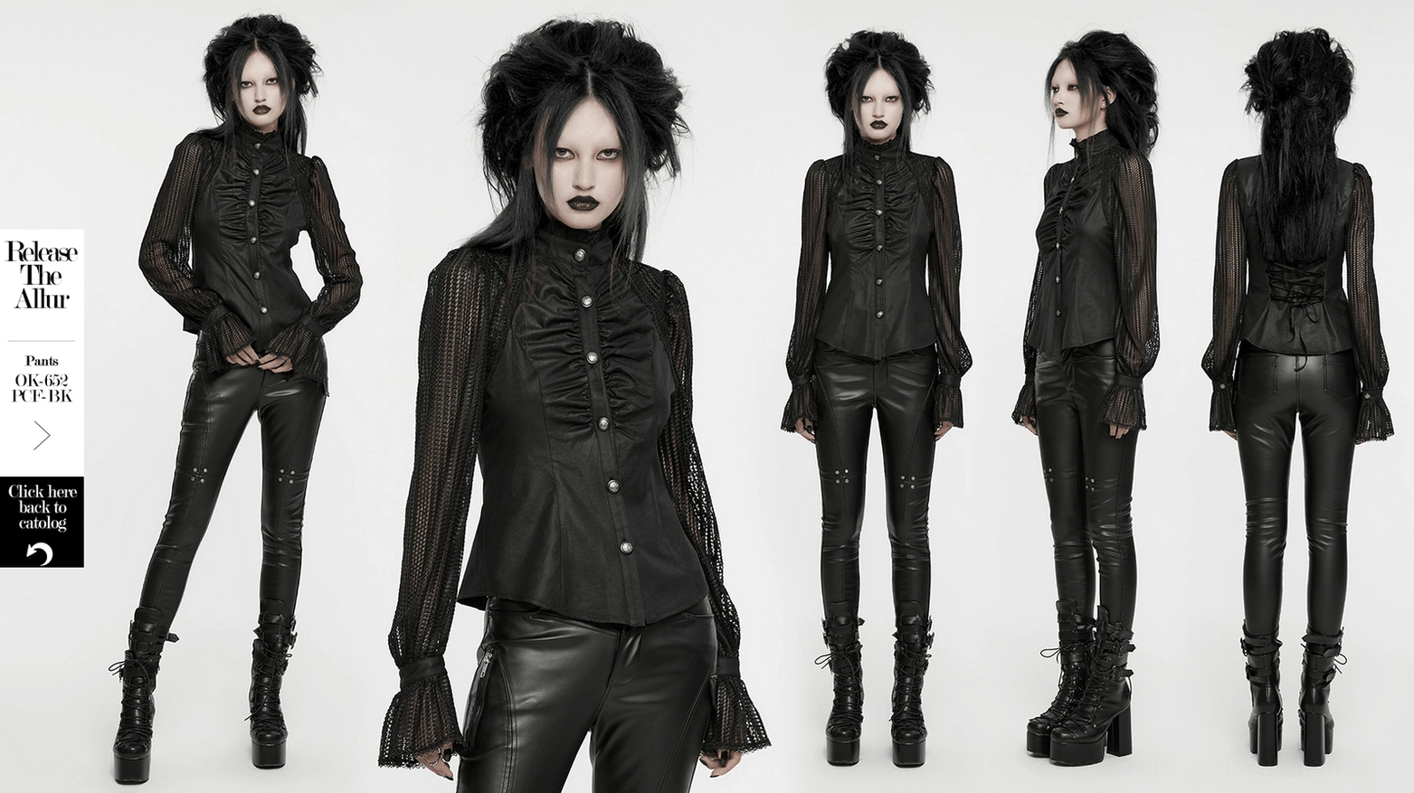 Black gothic pleated blouse layering perspective showing how mesh sleeves interact with light and create ethereal quality