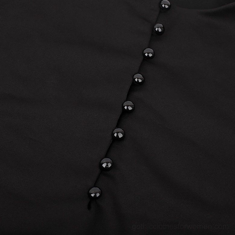 Black Victorian Gothic Mini Dress - Pleated Skirt Construction and Hem Detail