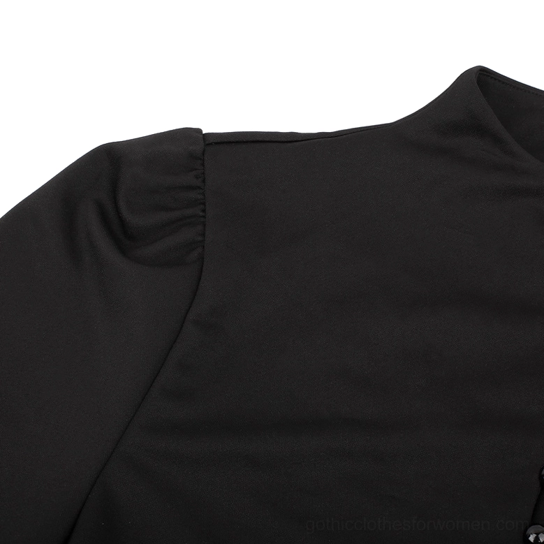Black Gothic Victorian Dress Waist Detail - Fitted Construction and A-Line Transition