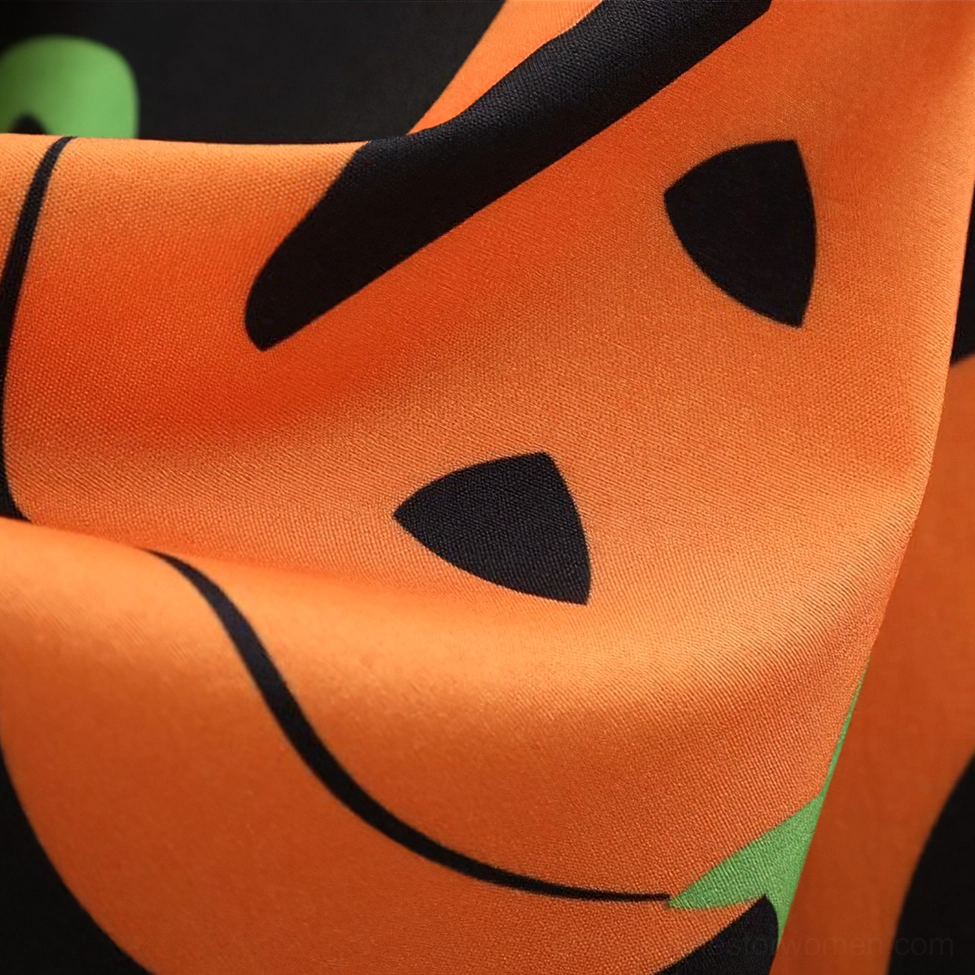 Gothic pumpkin print dress product shot showing overall silhouette and design elements