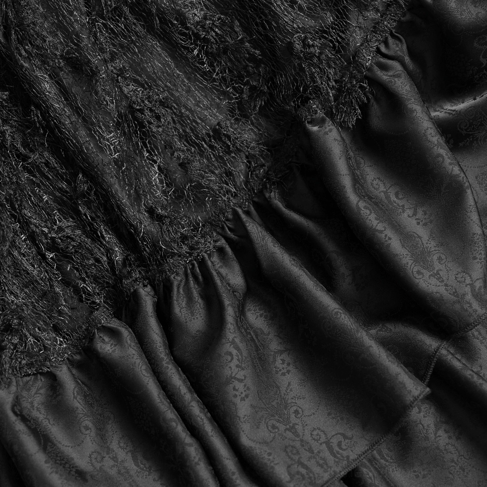 Black gothic ruffle maxi skirt full body back view with corset lacing and cross details