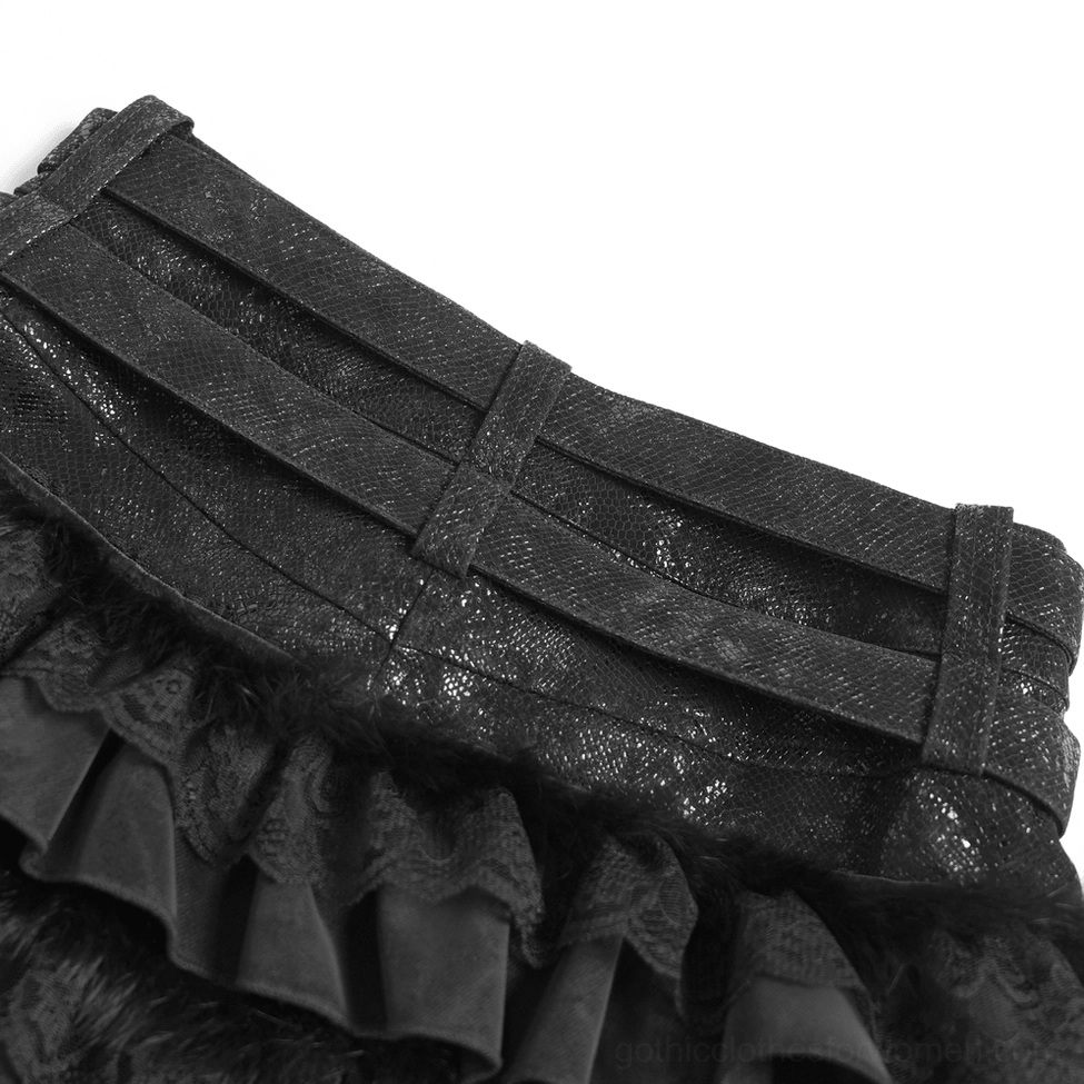 Black gothic ruffle skort fashion styling image with alternative aesthetic accessories