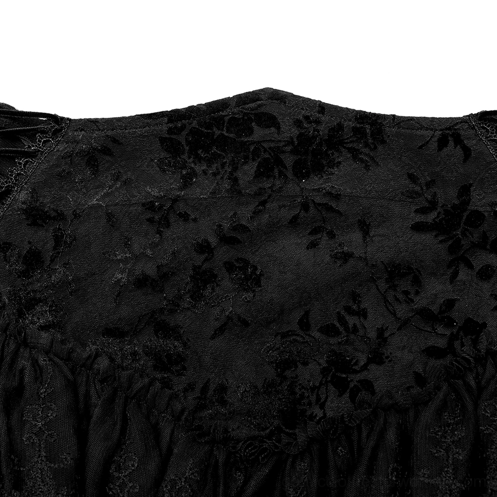Black gothic sheer transparent maxi skirt product detail view showcasing overall construction and lace design elements