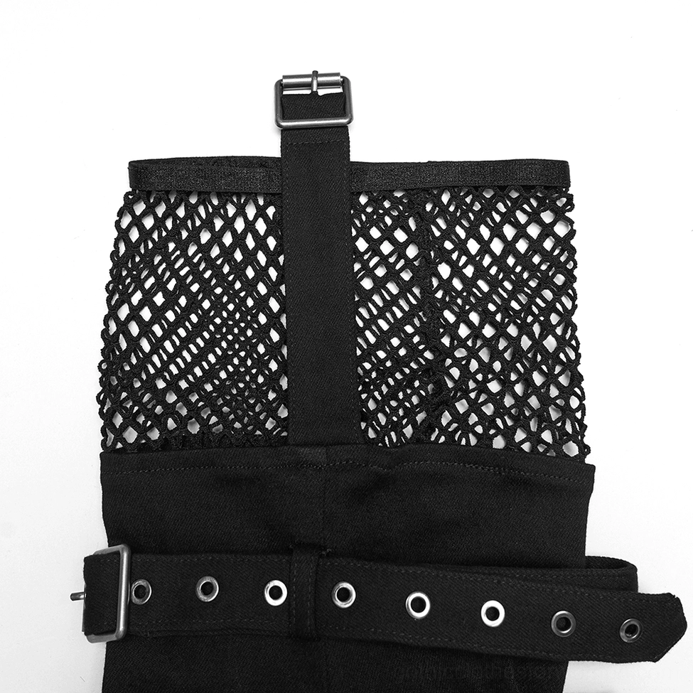 Alternative angle of black gothic shorts with flared legs showing overall silhouette and design proportions