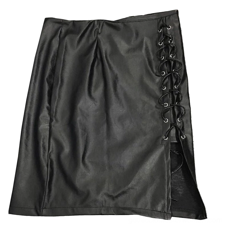 Side profile flat lay of black gothic skirt showing side split and lace-up details with inner lining visible