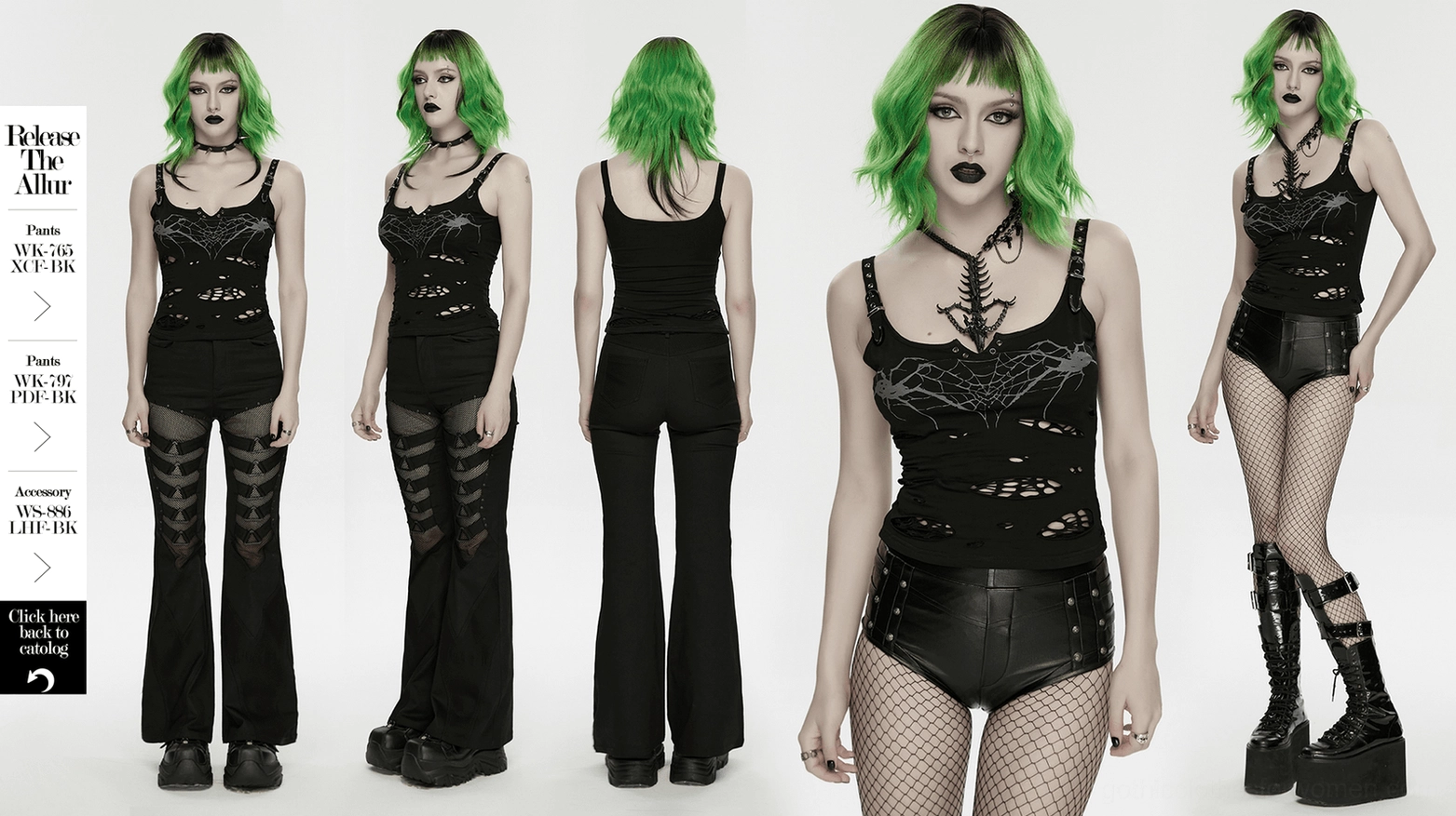 Black gothic spider web camisole product angle showing burnout distressing and slim-fit design