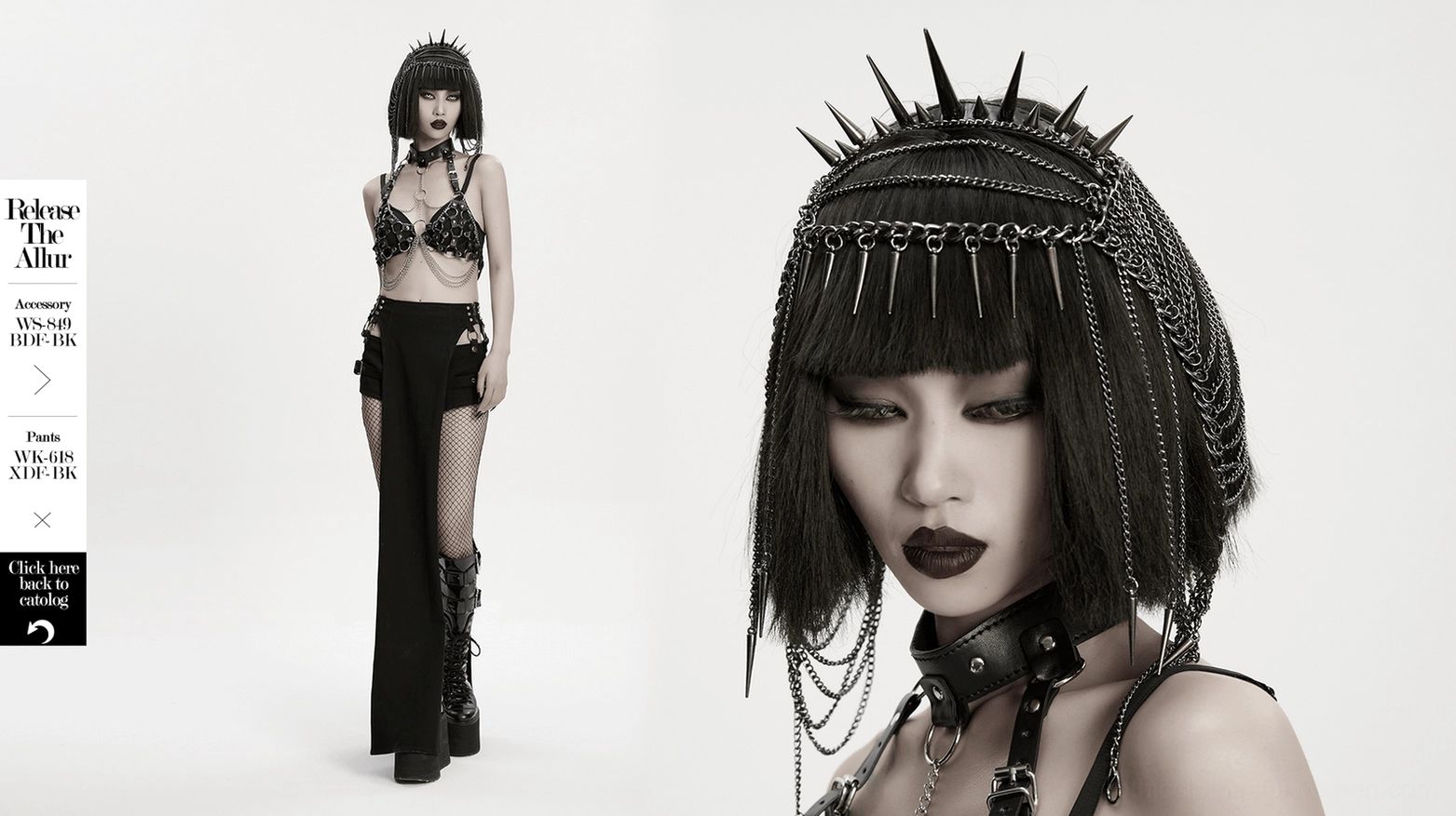 Black gothic spiked chain crown headpiece main product shot showing complete design with cascading chains and metallic finish