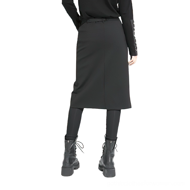 Black gothic trousers back view - alternative pants with smooth tailored fabric and high waist design