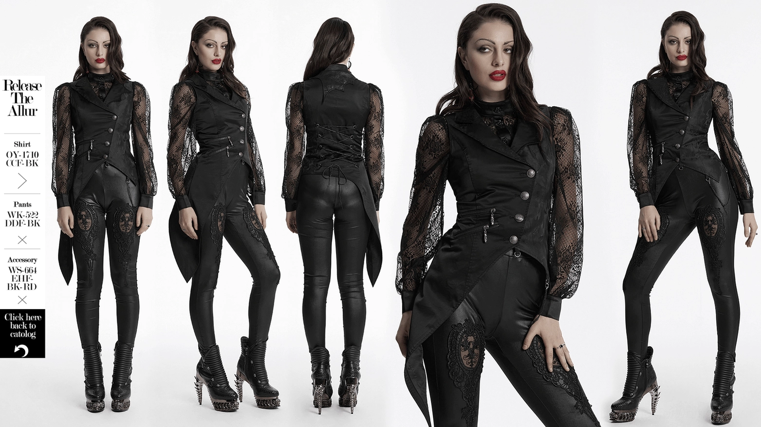 Black gothic steampunk waistcoat additional full-body view emphasizing asymmetric design and dramatic silhouette