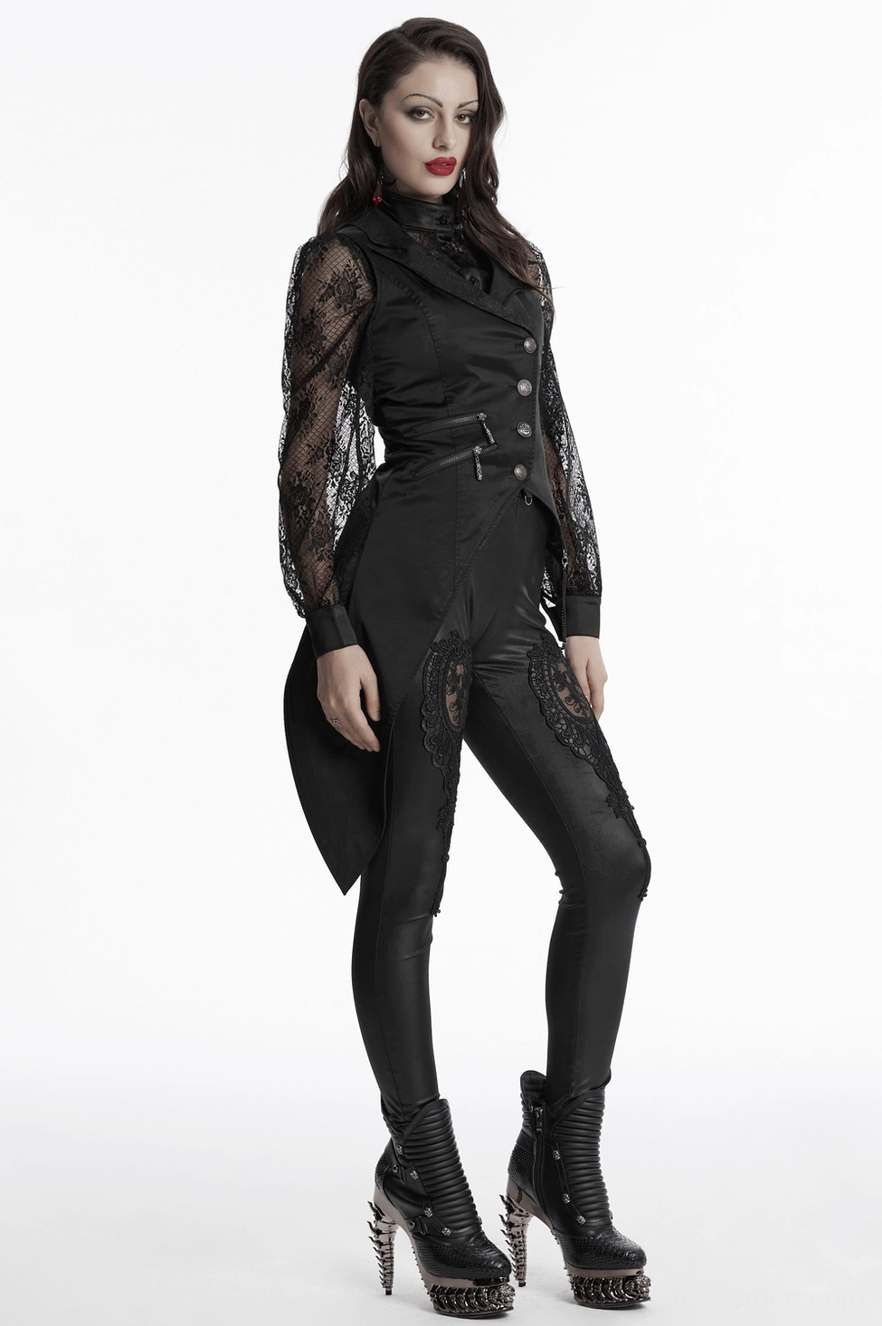 Black gothic steampunk waistcoat styling view showing how to wear with alternative fashion accessories