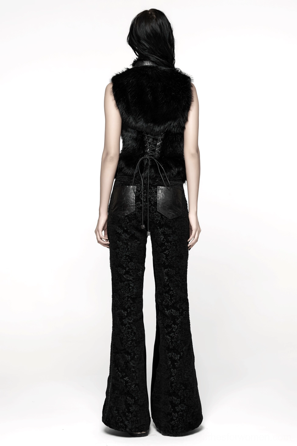 Black gothic trousers architectural stitching - contrast seams, sculptural design, precise craftsmanship detail