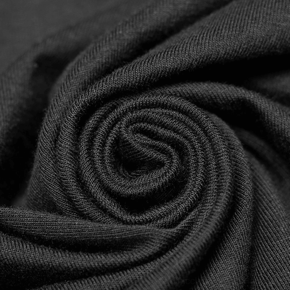 Black gothic turtleneck zipper top showing metal hardware and strap construction