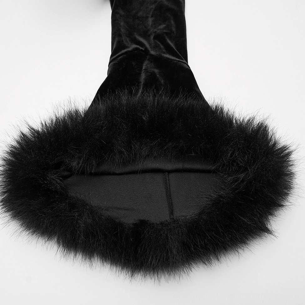 Black velvet gothic cardigan with lace-up back corset detail and faux fur accents - alternative fashion statement piece