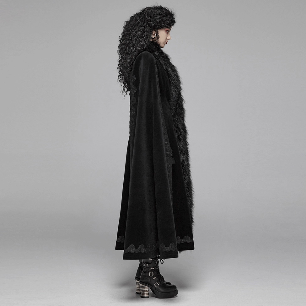 Black gothic velvet long coat fashion styling photograph showing how to wear with gothic aesthetic