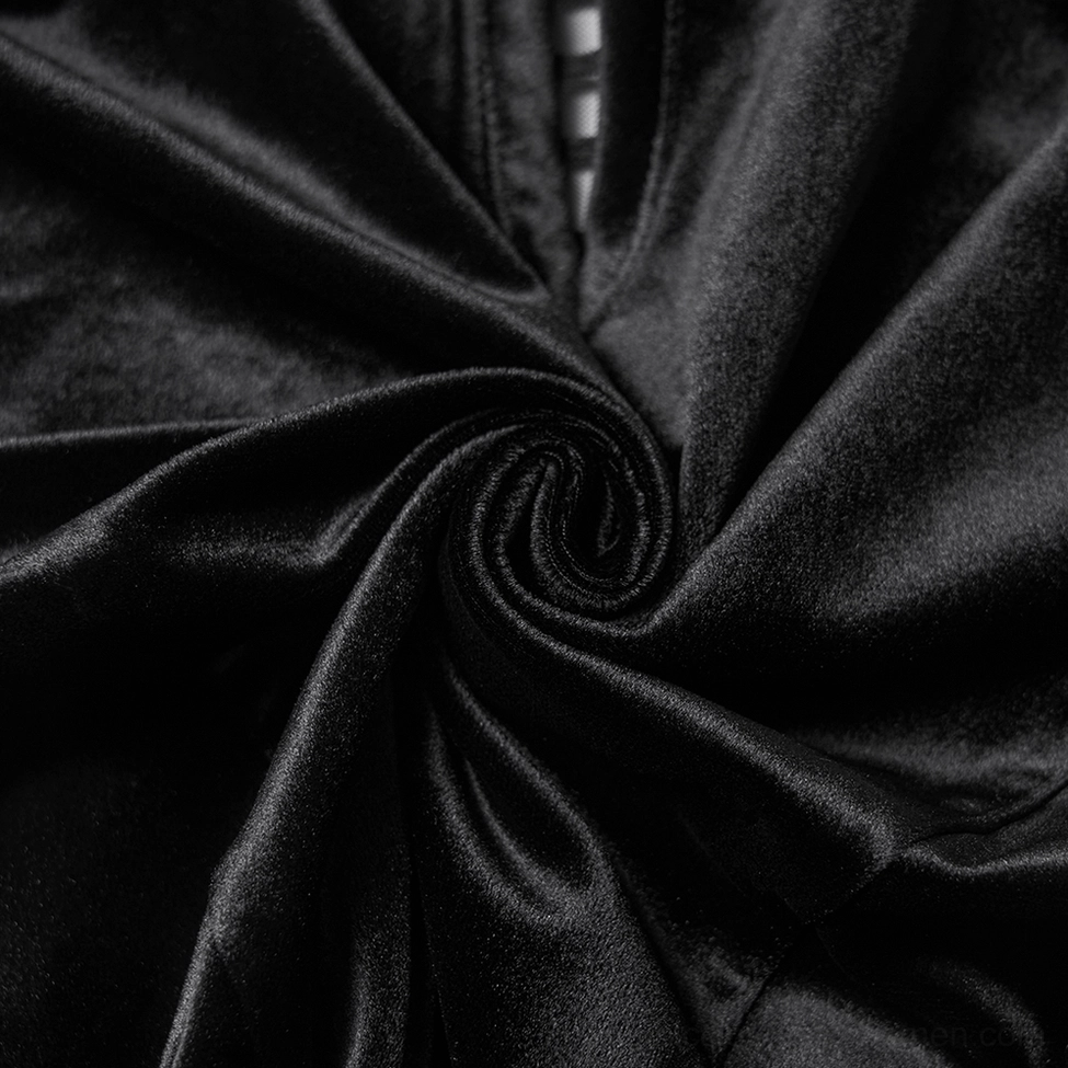 Black gothic velvet top with stand collar and lace details full product view