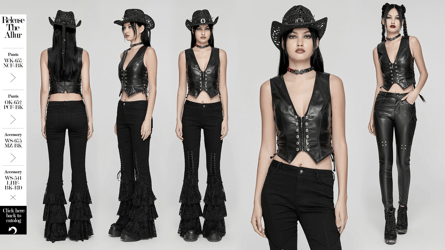 Black gothic waistcoat alternative styling showcase demonstrating versatile wear options for alternative fashion