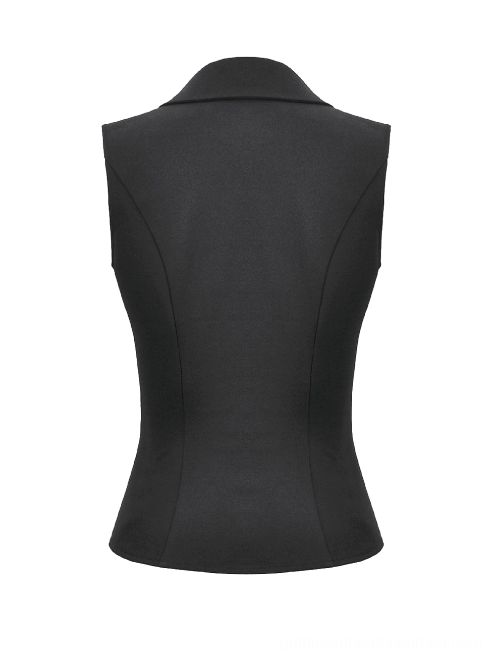 Flat lay back view of black gothic waistcoat showing clean tailored construction