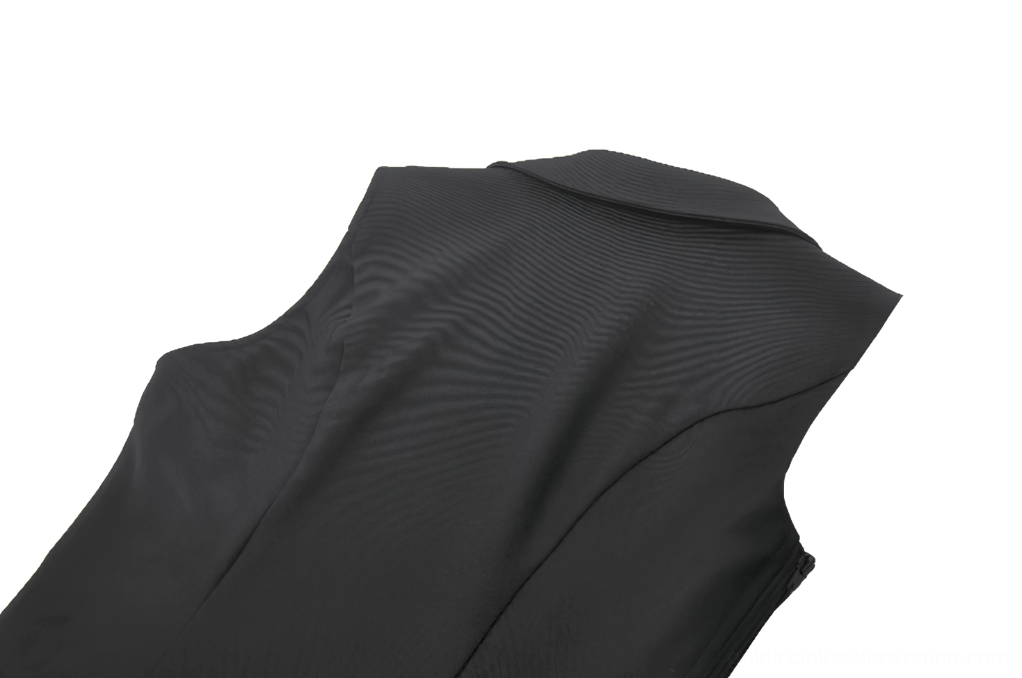 Close-up detail of black gothic waistcoat back silhouette and curved waist seaming