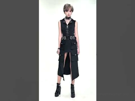 Black gothic waistcoat styled with ankle boots on display background