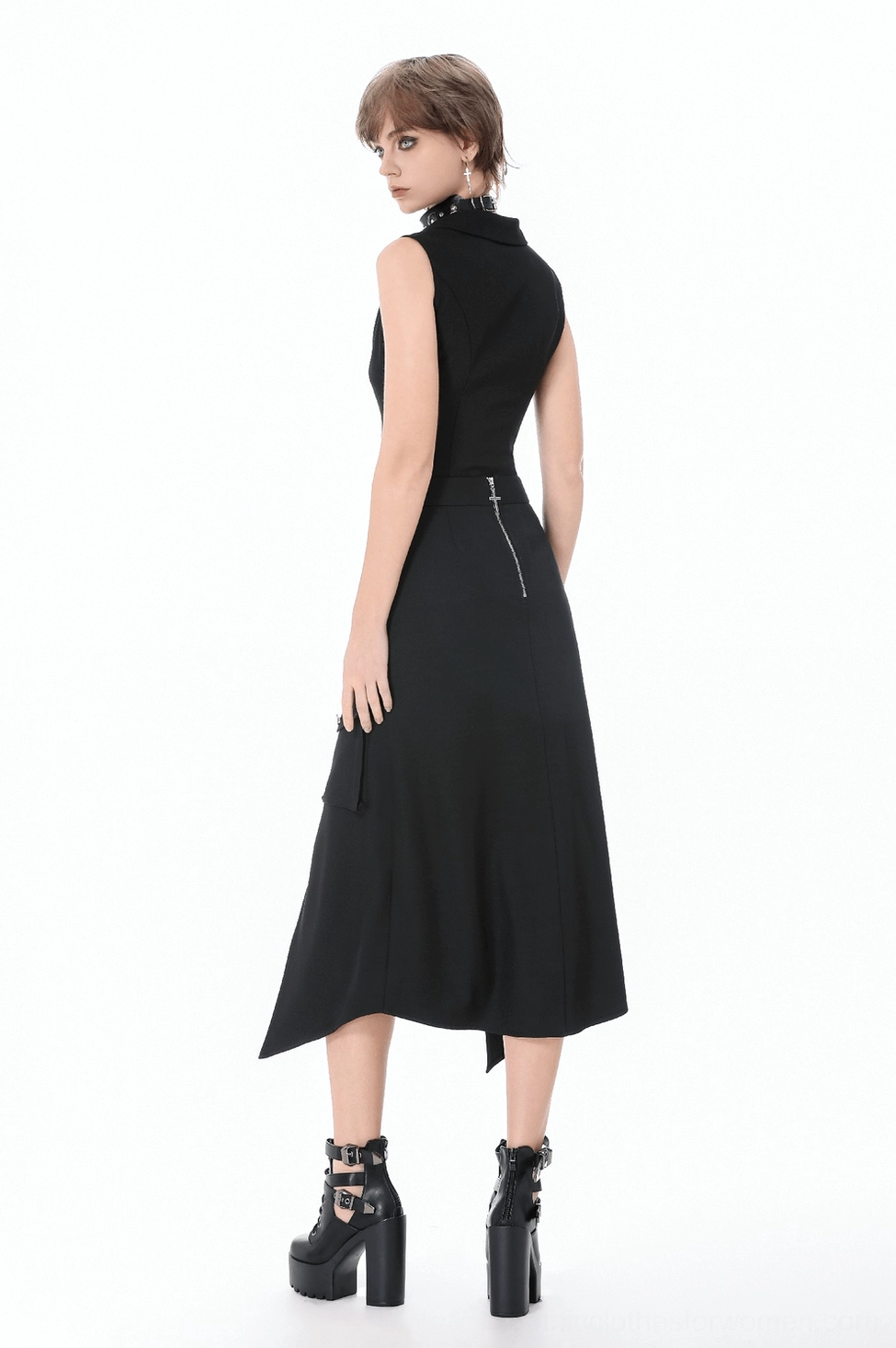 Black gothic waistcoat front lace-up panel showing fabric quality and eyelets