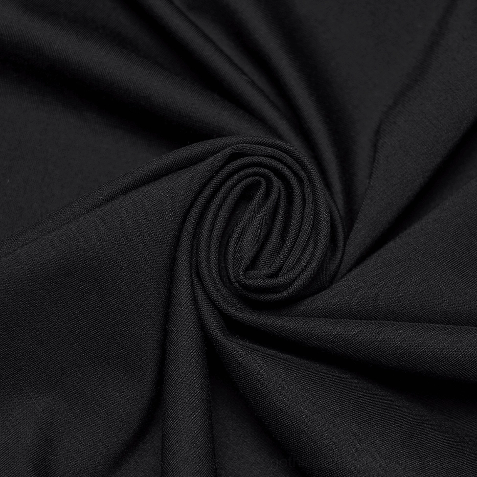Additional angle of black halter gothic mini dress showing layered silhouette and movement