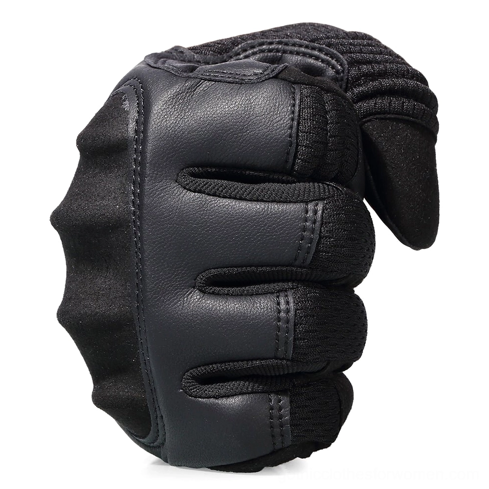 Black hard knuckle tactical gloves fist view with heavy-duty knuckle armor and stretch fabric
