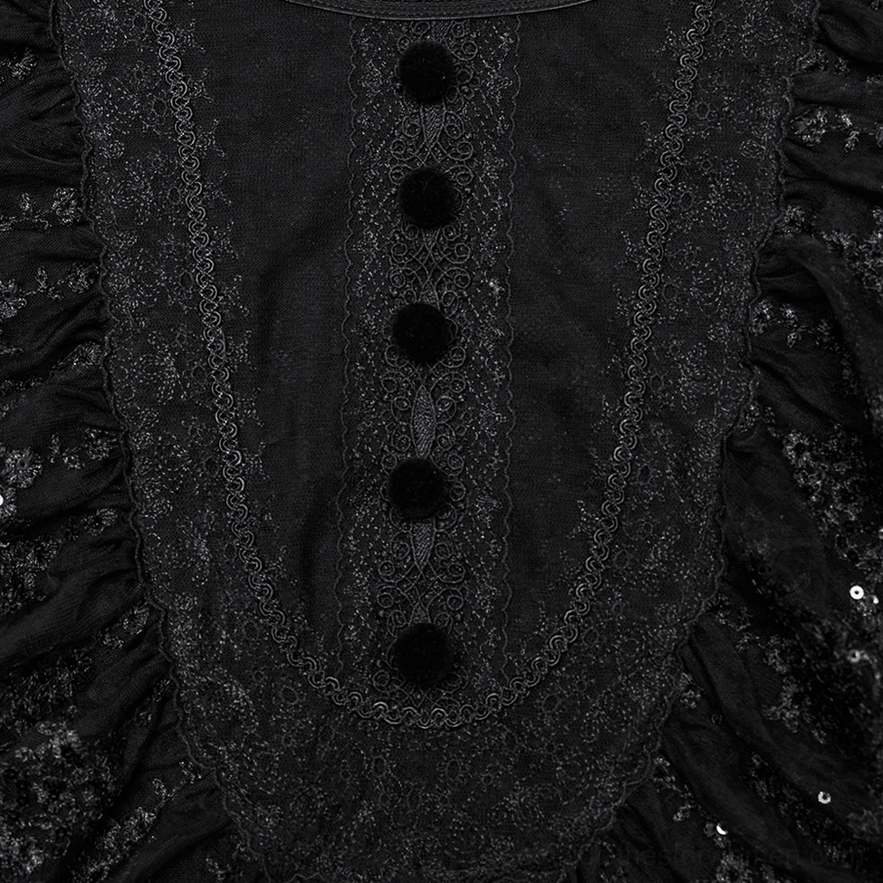 Black lace gothic blouse texture close-up - floral lace pattern and mesh backing