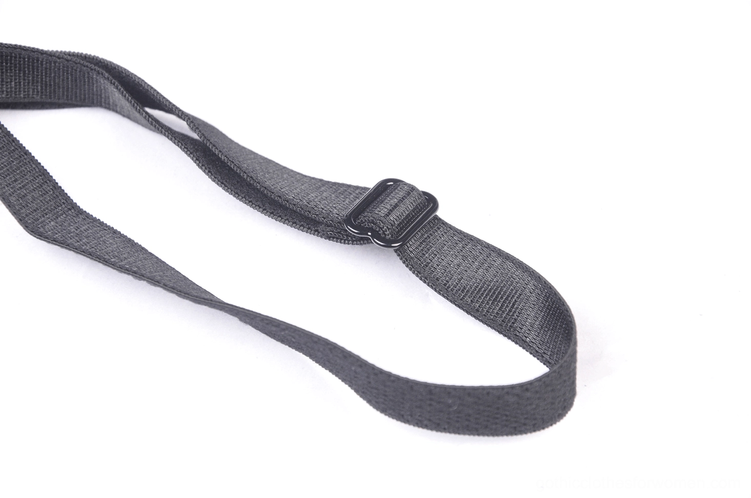 Product detail of adjustable dress strap with woven webbing material and buckle adjuster mechanism in black
