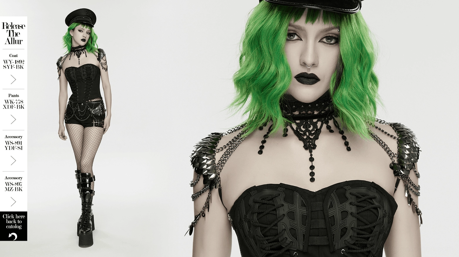 Black lace chain shoulder armor choker worn styling perspective showing real-world wearability and visual impact