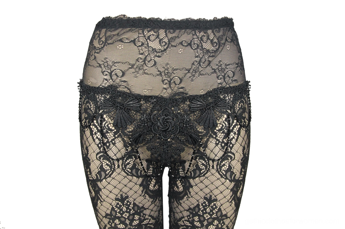 Black lace flare pants – full-length gothic trousers with elegant sheer lace design
