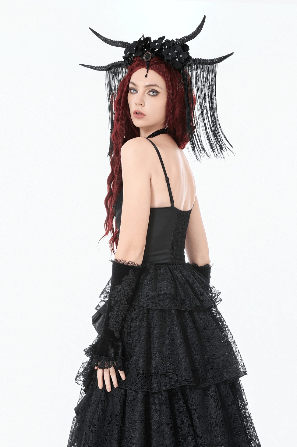 Black lace gothic arm warmer product image displaying overall aesthetic and alternative fashion styling