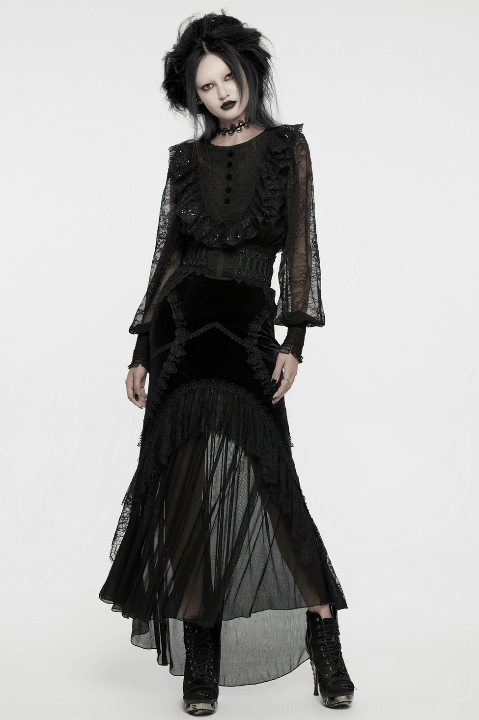 Black lace gothic blouse styling - worn with goth aesthetic and accessories