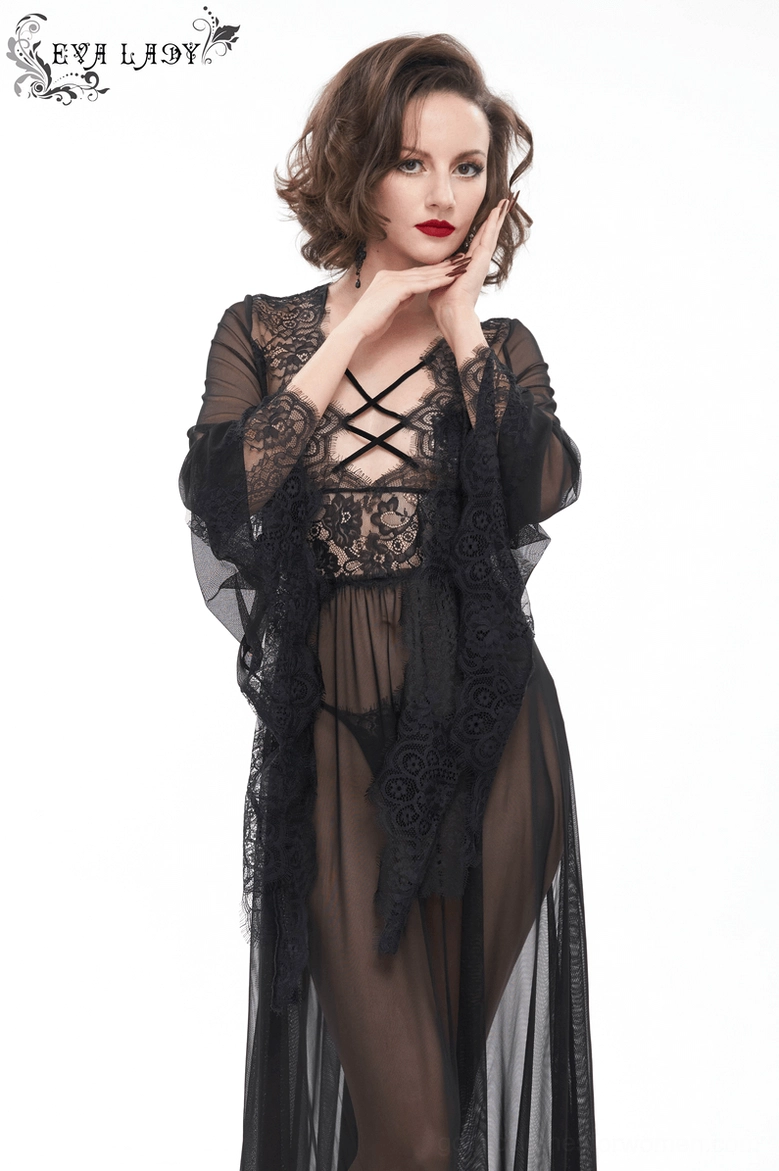 Black lace gothic dress full length view on model alternative fashion style