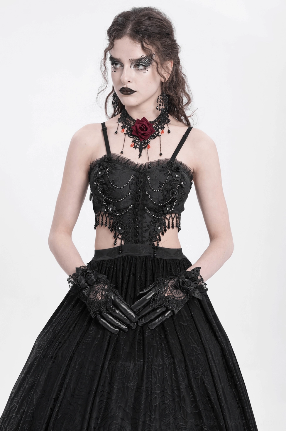 Black lace gothic gloves palm circumference measurement and sizing guide