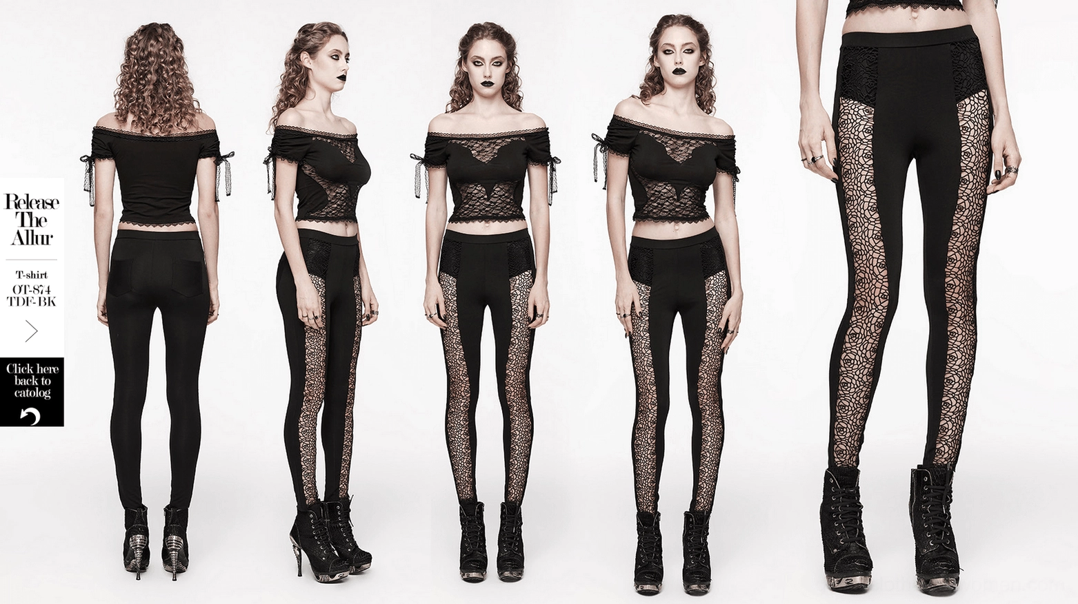 Black lace gothic leggings product shot showing complete garment