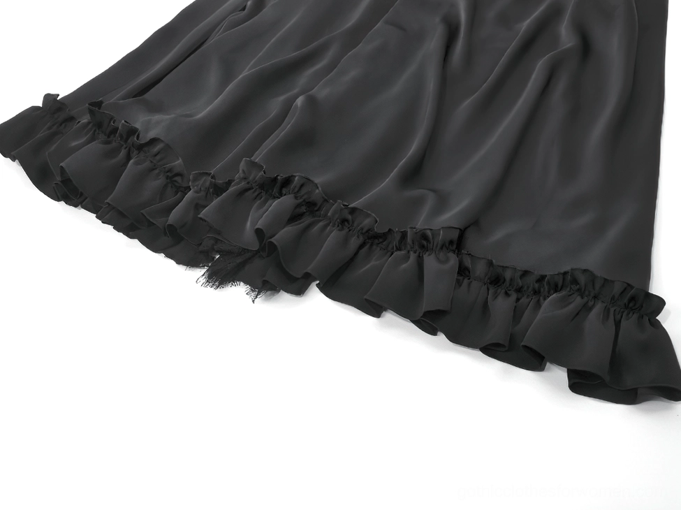 Black gothic lace maxi skirt layered styling detail featuring sheer lace overlay and draped fabric effect