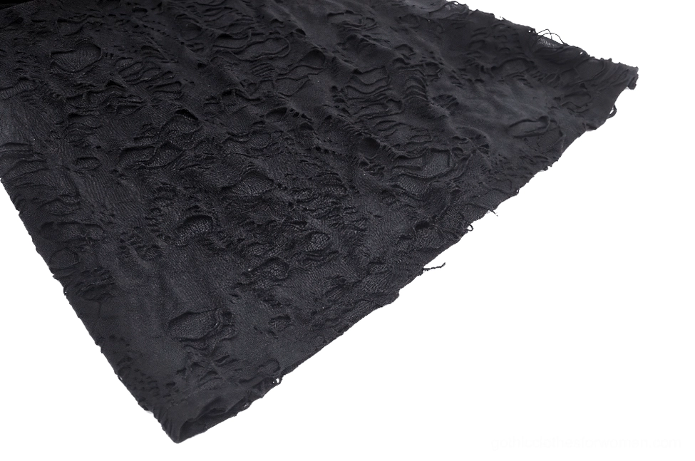 Black lace ripped gothic hoodie styling details - full texture showcase