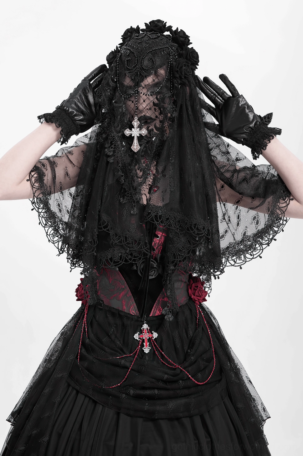 Black lace satin rose gothic gloves alternative fashion styling inspiration