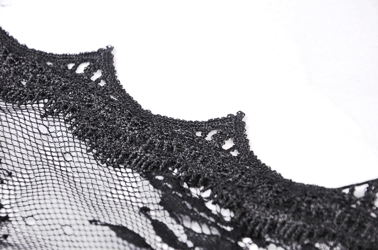 Black scalloped lace trim edge detail - sheer lace texture close-up