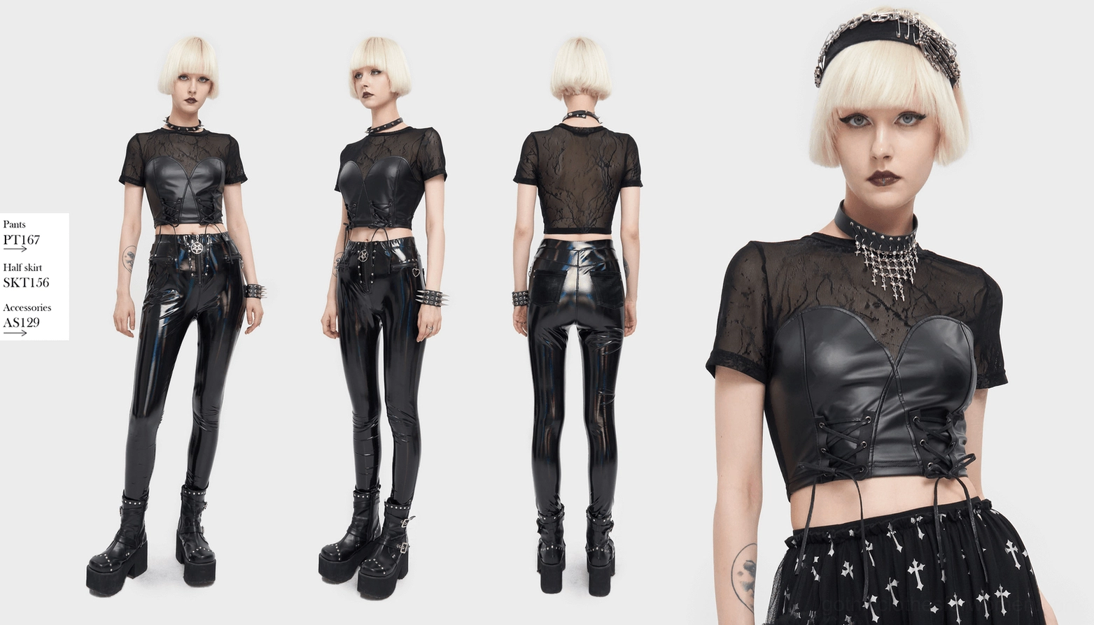 Black bustier crop top with lace-up waist - gothic alternative fashion statement piece in slim fit