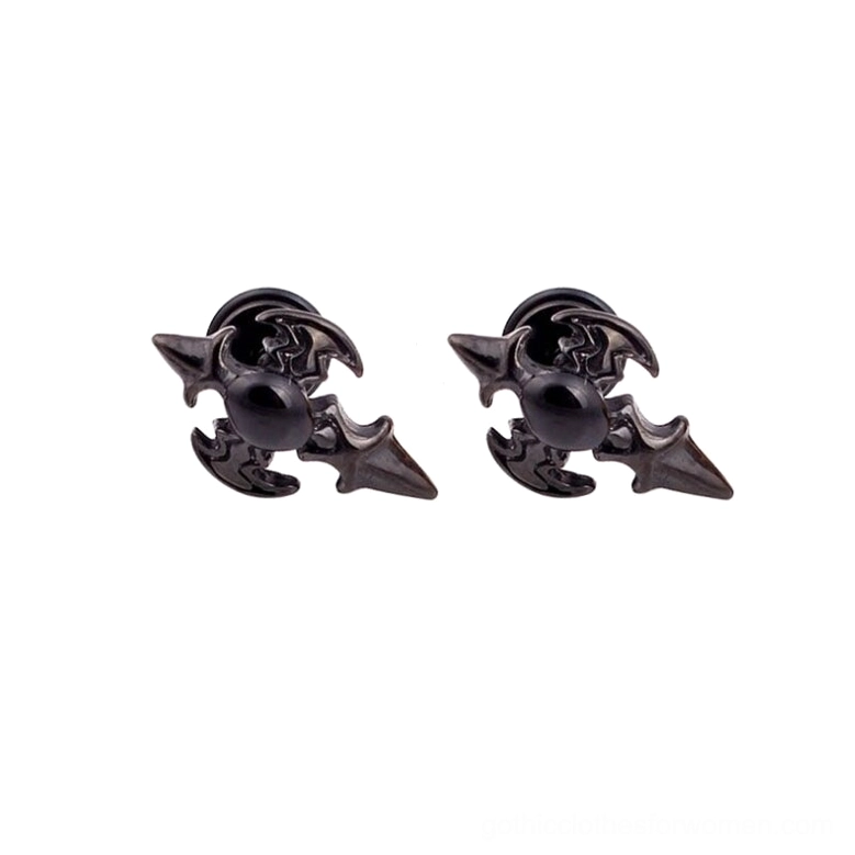 Matte black gothic cross stud earrings - flat front view pure dark aesthetic without gemstone inlay