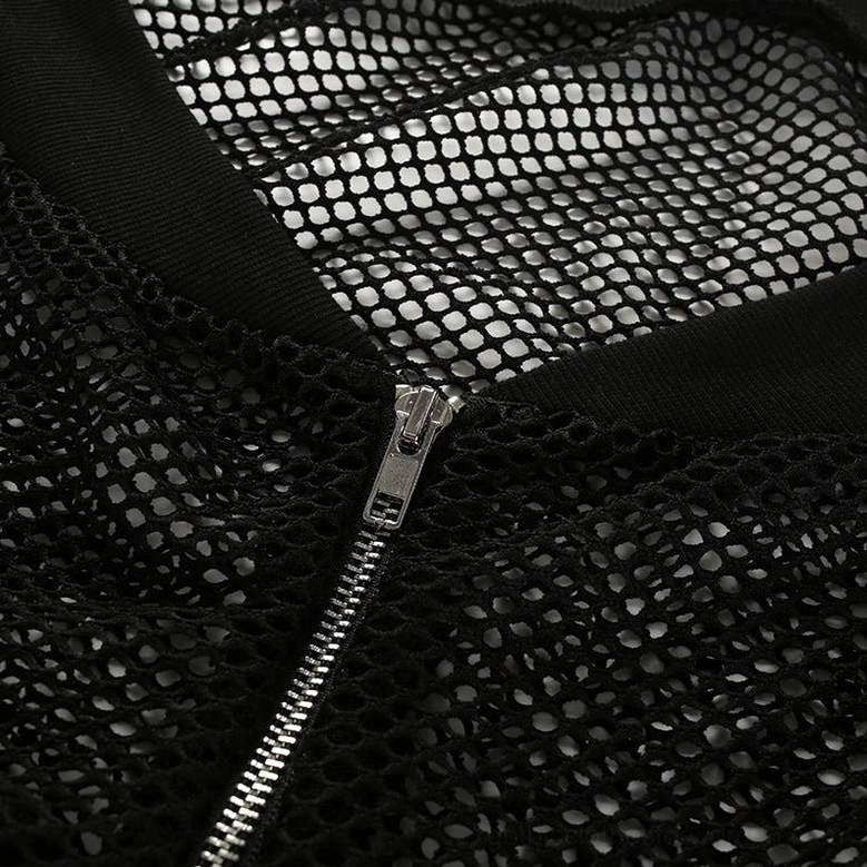 Black mesh crop top worn styling showcasing dark gothic aesthetic and contemporary edge