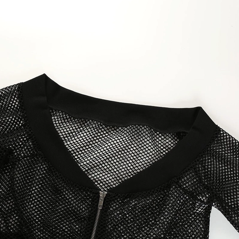 Black mesh off-shoulder crop top full outfit styling with gothic aesthetic elements