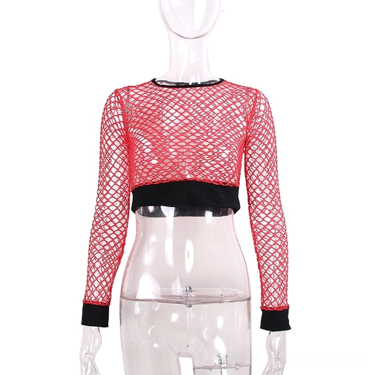 Black mesh fishnet crop top styled with dark alternative fashion accessories and jewelry