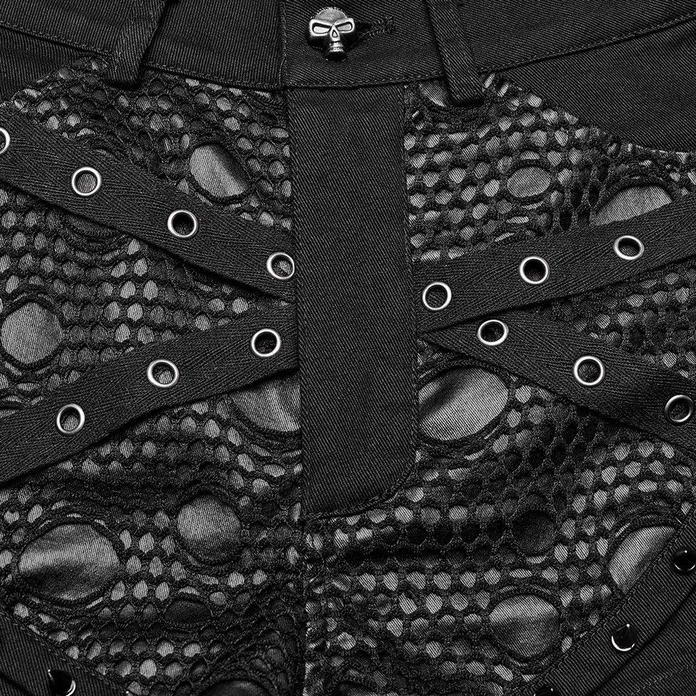 Black mesh garter shorts waistband detail - adjustable gothic style garter shorts with elastic and hardware construction